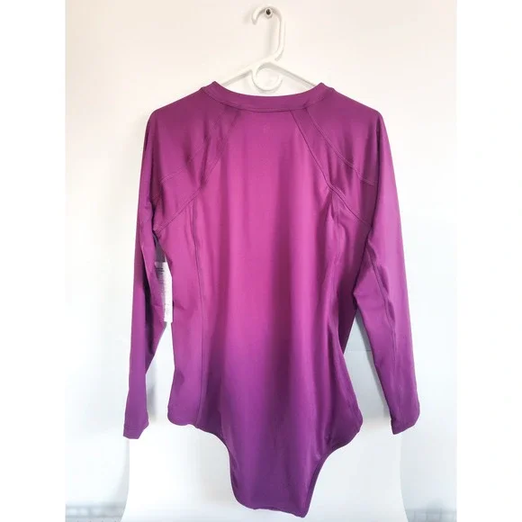 New Athleta One Piece Swimsuit XL Rashguard Purple Long Sleeve NWT Front Zip - Picture 4 of 9